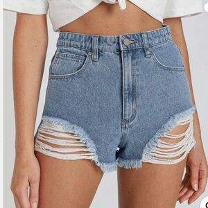 Abrand High Waist Relaxed Distressed Denim Shorts